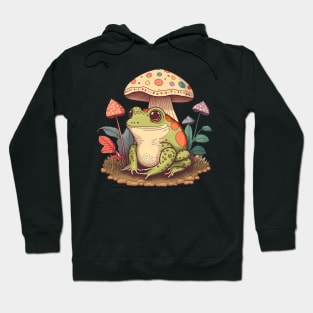 Cottagecore aesthetic frog on Mushroom Hoodie